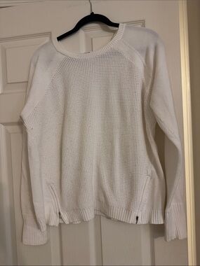 Athleta White Waffle-Knit Scoop Neck Sweater